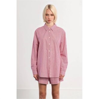 Lili Sidonio x Molly Bracken Oversized Long Sleeve Shirt In Red Striped Cotton