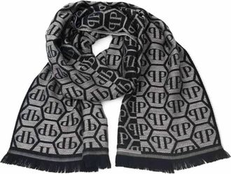 Philipp Plein Unisex Logo Scarf In Grey/ Black
