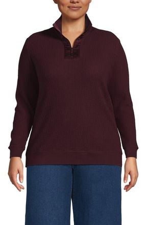 Lands End Plus Size Long Sleeve Waffle Colorblock Quarter Zip Pullover in Lush Burgundy at Nordstrom, Size 2X