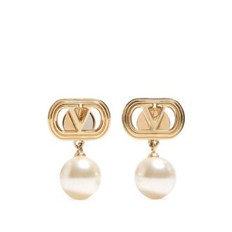 Valentino Garavani Ovalette Metal Earrings With Swarovski Pearls