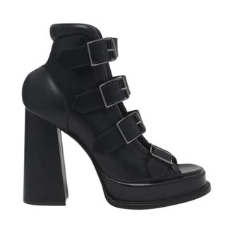Alexander McQueen Schoenen, Dames, Zwart, 36 EU, Leer, Multi-Buckle Platform Block Heel Pumps