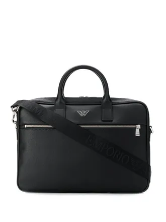 Emporio Armani small logo plaque briefcase - men - Polyurethane - OS - Black