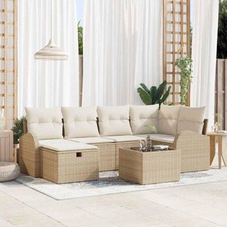 vidaXL Vidaxl - Conjunto De Sof&aacute; De Jard&iacute;n Con Coj&iacute;n 7 Pcs Beige Y Crema
