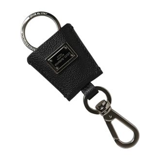 Dolce & Gabbana Llavero de Piel con Placa de Logo - Accessories - Mujer - Negro - ONE SIZE