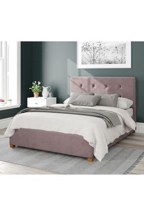 Aspire Home Accents Presley Upholstered Ottoman Storage Bed, Plush Velvet Fabric in Rose | Size: Double