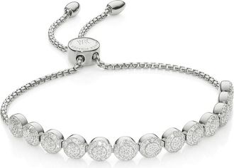Monica Vinader Sterling Silver Fiji Mini Button Friendship Chain Bracelet Diamond