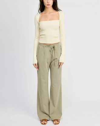 En Saison Roan Pants Womens Lichen Stretch Belted Waist Wide Leg PALL306
