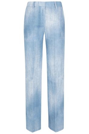 Ermanno Scervino Light Blue Denim Print Viscose-Blend Straight-Leg Pants