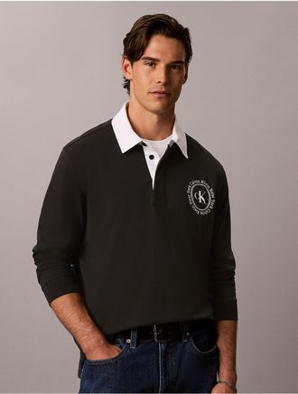 Calvin Klein Jeans Calvin Klein Mens Contrast Collar Rugby Polo Shirt - Black - XL