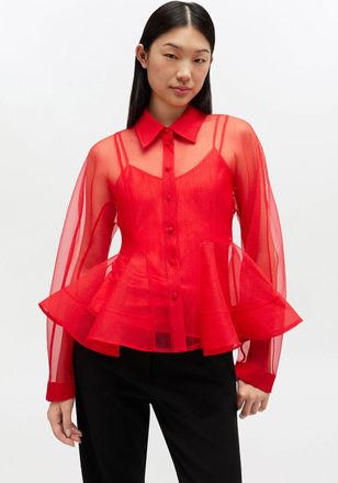 Ganni Red Organza Peplum Shirt - Size 34