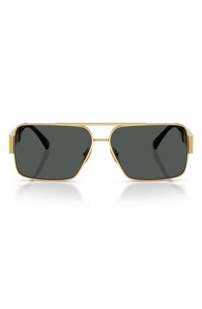 Versace 61mm Rectangular Sunglasses in Gold/dark Grey at Nordstrom