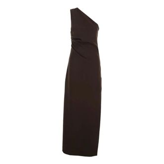 P.A.R.O.S.H. Midi Dresses, female, Brown, Size: S Crepe Stretch One-Shoulder Ruched Dress