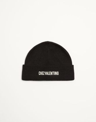 Valentino Garavani Beanie Knitted Chez Valentino In Lana Uomo NERO UNI