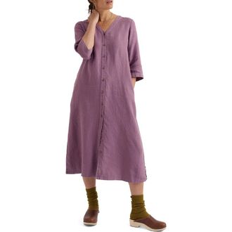 Seasalt Cornwall Word Posey Linen Button-Up Dress in Verbena at Nordstrom, Size 18 Us