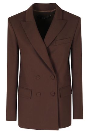 Federica Tosi Dark Brown Frescolana Double-Breasted Polyester-Blend Blazer