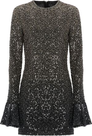 Rotate Beaded Mini Dress with Flared Sleeves and Degradation Effect