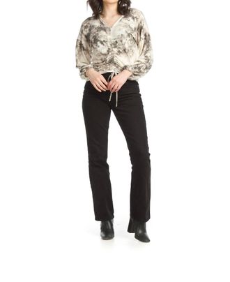 Papillon Tie Dye Ruched Drawstring Top In Black/beige