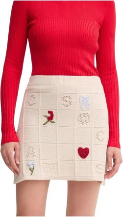 Twinset Rokken, Dames, Beige, L, Wol, Geborduurde Minirok