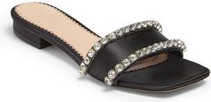 Cinq &agrave; Sept Catherine Crystal Embellished Satin Slide Sandal in Black/Clear at Nordstrom Rack, Size 6.5Us / 36.5Eu