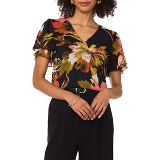 Vince Camuto Floral Tulip Sleeve Top in Coral at Nordstrom, Size Small
