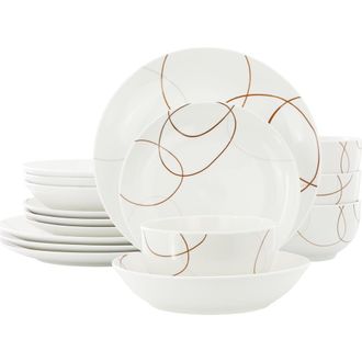 Elama Sydney 16 Piece Porcelain Double Bowl Dinnerware Set, Service for 4 in White at Nordstrom