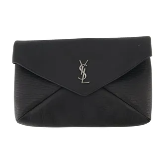 Saint Laurent Korrelig Leren Clutch met Drukknop - Heren - Tassen - Zwart - Maat: ONE Size Leer