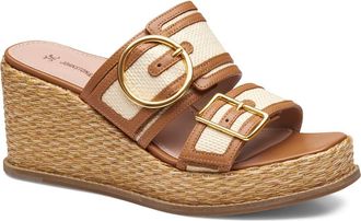 Johnston & Murphy Mallory Double Buckle Platform Wedge Sandal in Natural Raffia at Nordstrom, Size 9.5
