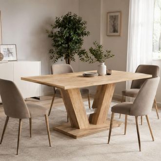 Dmora Mesa Fija Liteneso, 6 Plazas, Forma Rectangular, Color Roble Nudos, 137x90x76h Cm Marr&oacute;n Roble Nudos