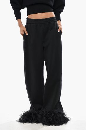 Prada Joggers in Cotone Garzato con Fondo in Piume Prada