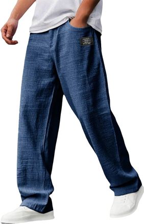 Generic Mens Joggers Lightweight Straight Leg Tracksuit Bottoms Solid Color Sweatpants Loose Fit Jogging Bottoms Breathable Open Hem Casual Running Trousers E