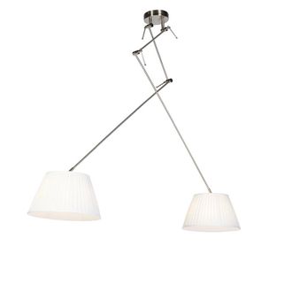 QAZQA Qazqa Cl&aacute;sico/antiguo L&aacute;mpara Colgante De Acero Con Pantallas Plisadas Crema 35 Cm 2 Luces - Blitz Textil /acero Cil&iacute;ndra /alargada /redonda Adecuado 