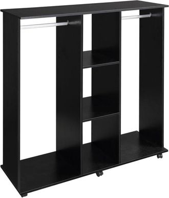 HOMCOM Armadio 2 Appendiabiti 6 Ruote 5 Ripiani, Legno Alluminio, Nero - Homcom