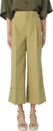 Twinset Gecropte Broek van Katoenpopeline - Dames - Vrijetijds broeken - Groen - XS - Katoen - Broeken