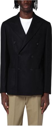 Santaniello Jassen, Heren, Zwart, M, Wol, Double-Breasted Jas