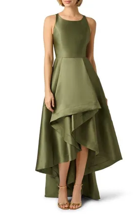 Adrianna Papell Mikado High/Low Sleeveless Gown in Jungle Olive at Nordstrom, Size 12