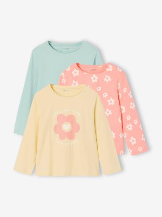 Vertbaudet 3er-Pack M&auml;dchen Shirts mit Print BASICS Oeko-Tex graublau