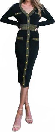 Flying Tomato Sweater V-Neck Midi Dress In Black/gold