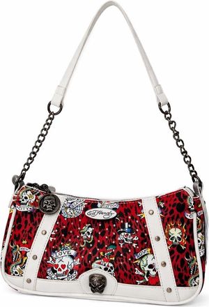 Ed Hardy Womens Shoulder Crossbody Bag, Red/White, One Size, Classic