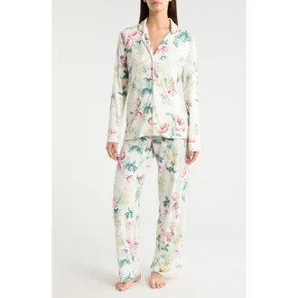 Nordstrom Moonlight Eco Knit Pajamas in Ivory- Coral Orange Blossom at Nordstrom, Size X-Small