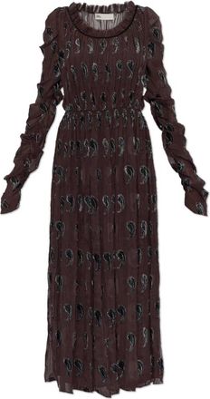 Tory Burch Gevlooid Fluwelen Jurk - Dames - Maxi kleedjes - Bruin - XS - Polyester - Kleedjes
