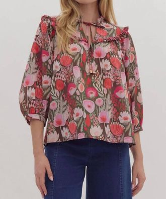 Entro Floral Days Poplin Sleeve Top In Ruby