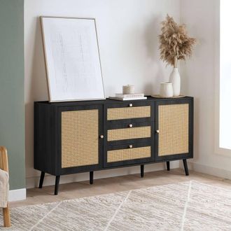 Birlea Croxley 2 Door 3 Drawer Sideboard Black Rattan Storage Cabinet
