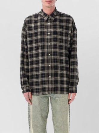 Sunflower check shirt chest pocket curved hem