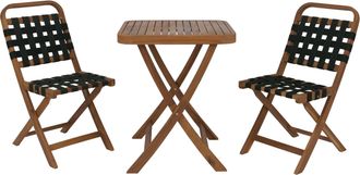 Hhg [nunca Usado] Conjunto De Jard&iacute;n Hhg-719, Conjunto De Sillas Y Mesa Para Balc&oacute;n, 2 Sillas, Mesa, Mimbre Trenzado, Madera De Acacia Plegable, Natural, 