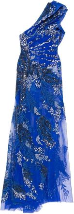 Saiid Kobeisy Abito monospalla con ricamo - Blu