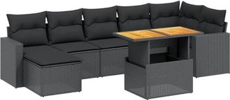 vidaXL Set De Sof&aacute;s De Jard&iacute;n 8 Piezas Y Cojines Rat&aacute;n Sint&eacute;tico Negro Vidaxl