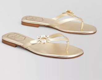 Roger Vivier leather crystal-embellished slides