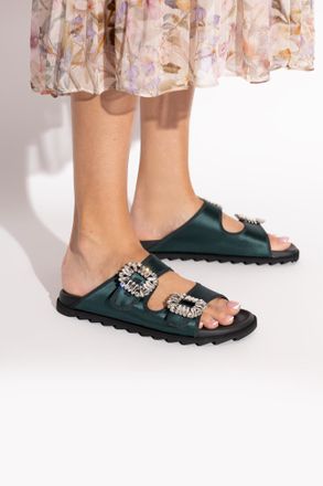 Roger Vivier Satin Mules, Womens, Green