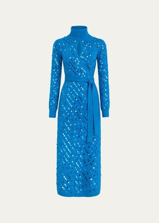 Diane Von F&uuml;rstenberg Fiona Paillette Pointelle Knit Maxi Wrap Dress