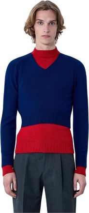 Jil Sander Gelaagde Gebreide Trui - Heren - V-hals truien - Blauw - XL - Truien & Vesten